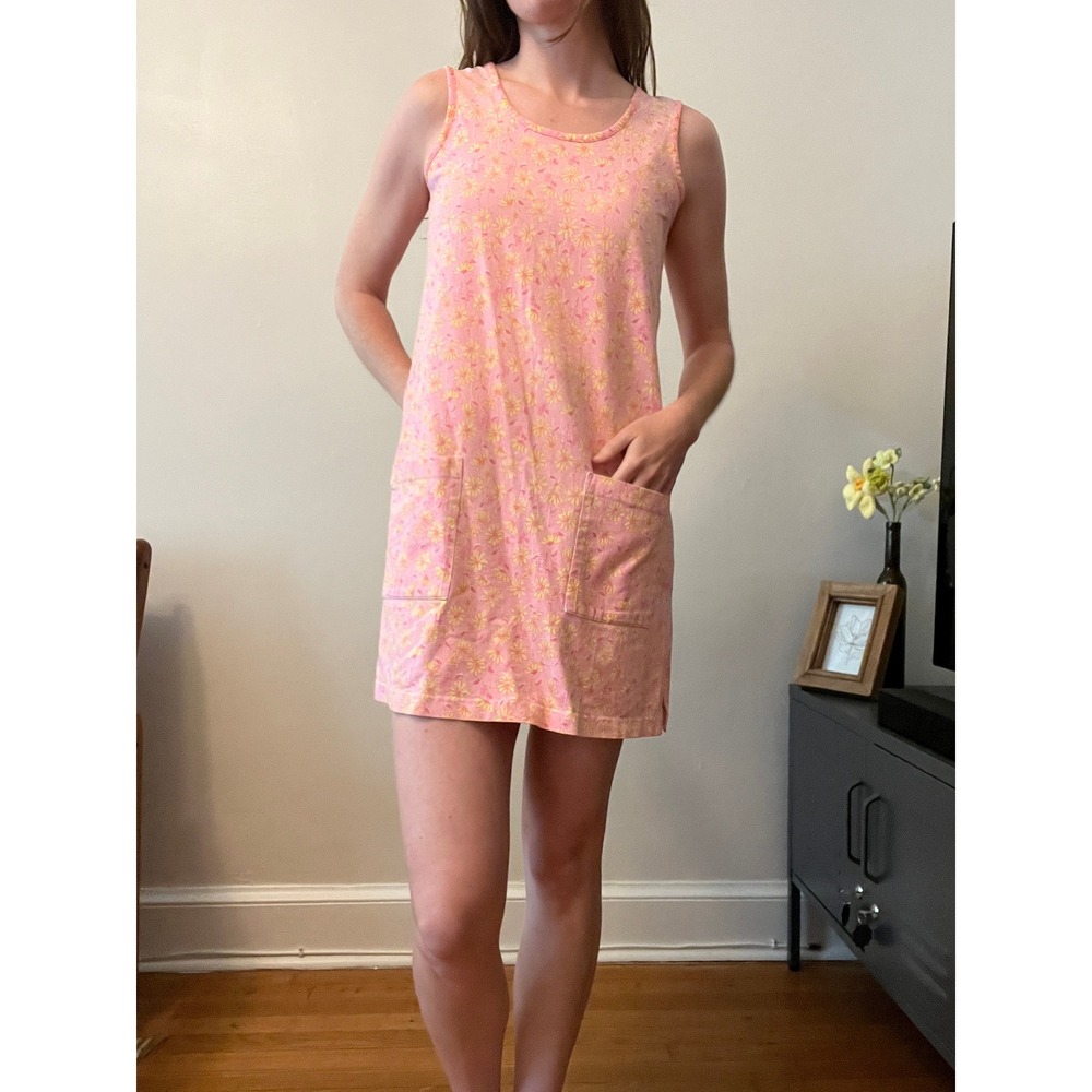 Lilly Pulitzer Pink Yellow Daisy Floral Shift Mini Dress Sleeveless Vintage 90s